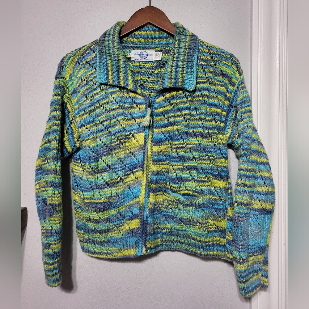 Vintage "The Sweater Venture" Handknit Chunky Cotton Multicolored Sweater Medium